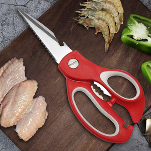 <b>Kitchen</b> <b>Scissors</b> Stainless Steel 7 In Red Straight Head Multi Functional For Home Use - Product Image 1