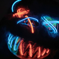 Masque d'ours noir lumineux à LED Masque de fête de mascarade néon lumineux Fournitures de cosplay pour adultes et enfants Accessoire de déguisement d'Halloween