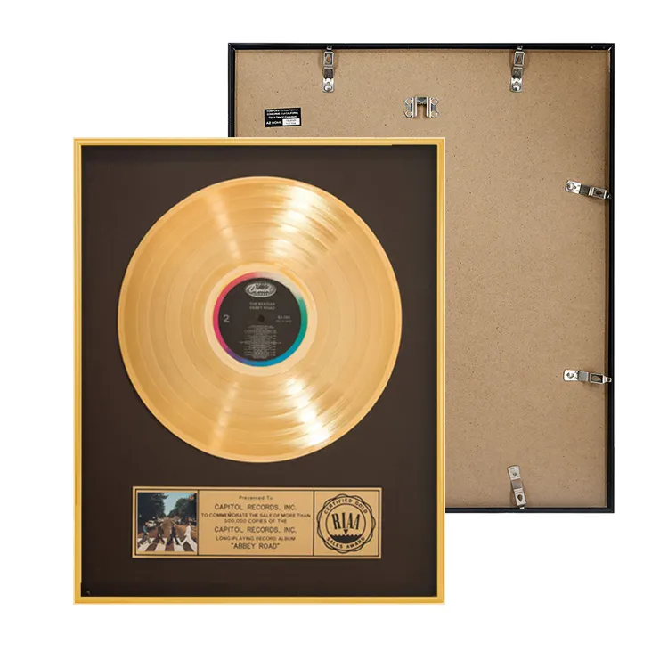 Wall mounting Aluminum Poster Gold Frame Platinum Vinyl Record Frame with customized Plaque