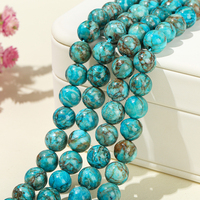 Perles de turquoise d'Afrique du Sud en vrac, rondes, bleu-vert, avec matrice, pour la fabrication de bijoux, vente en gros