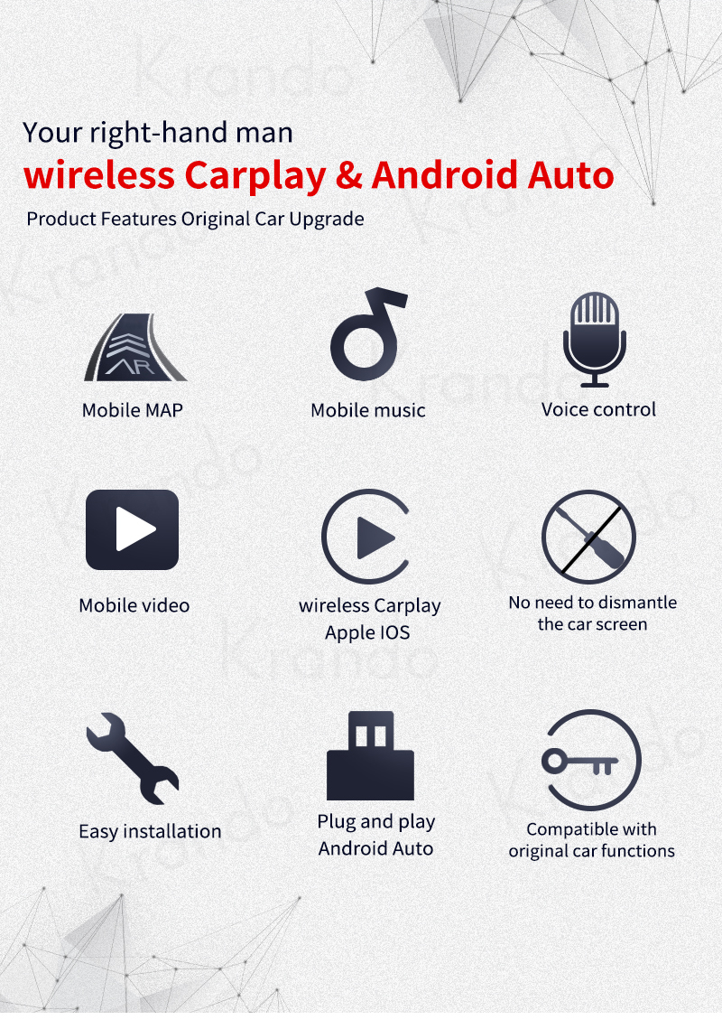 Krando Wireless Carplay Interface Box per Mercedes Benz A W176 GLA W156 NTG 4.0 4.5 5.0 Siri Control Android aggiornamento automatico AI