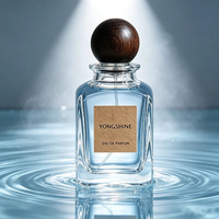 Flacon de parfum carré à facettes transparent vide de 50 ml et 100 ml avec bouchon en bois, haute clarté
