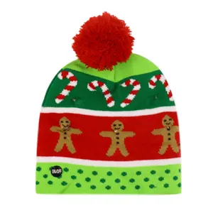 Touca de natal com design de 15 desenhos, chapéu de malha com luz de 3 cores, macio e quente, para natal, papai noel, boneco de neve, gorro de led