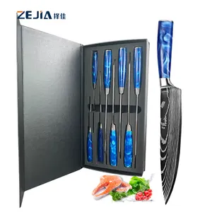 Juego de <span class=keywords><strong>Cuchillos</strong></span> de Cocina Japoneses de Acero Inoxidable con Patrón Damasco, Estilo Moderno, 8 Piezas, con Caja de Regalo - Product Image 1