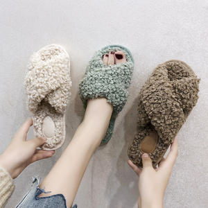 Curly Cross Plush <b>slippers</b> for Women in Autumn and Winter, New <b>Home</b> Anti slip and Simple Design TPR - Product Image 2
