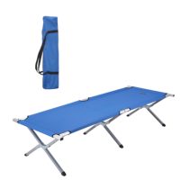 Lit pliant de camping en plein air avec cadre en aluminium et pieds en acier, pliable et réglable en hauteur, lit de voyage portable