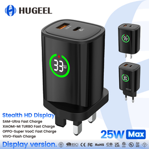 Chargeur Type C HUGEEL 25W, <span class=keywords><strong>adaptateur</strong></span> de voyage UK avec écran HD discret, charge rapide PD pour té<span class=keywords><strong>l</strong></span>éphone Xiaomi, tablette Huawei, kit de charge - Product Image 1