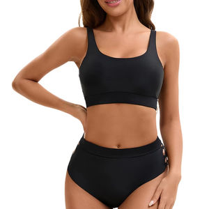 Nuevo Bikini triangular sexy sin espalda para mujer Patrón sólido Traje de baño de una pieza separada Característica de talla grande para ventas transfronterizas - Product Image 1