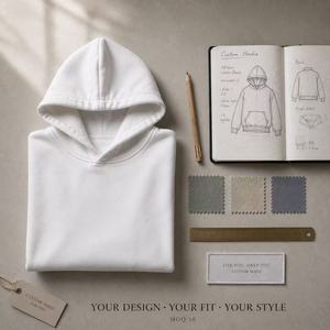 Felpa con Cappuccio Oversize da Uomo Personalizzata di Alta Qualità, Stile Streetwear, in Cotone con Stampa Puff, Strass, Lavaggio Acido e Zip - Product Image 3