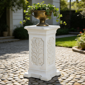 Piedistallo in Resina con Motivo a Foglie - Finitura Bianca, Supporto Classico per Arredamento Vintage da Biblioteca e Esposizioni di Globi/Opere d'Arte - Product Image 3