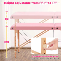 Table de massage portable en bois de haute qualité, réglable en hauteur, avec coussin en cuir, 2 sections, imperméable