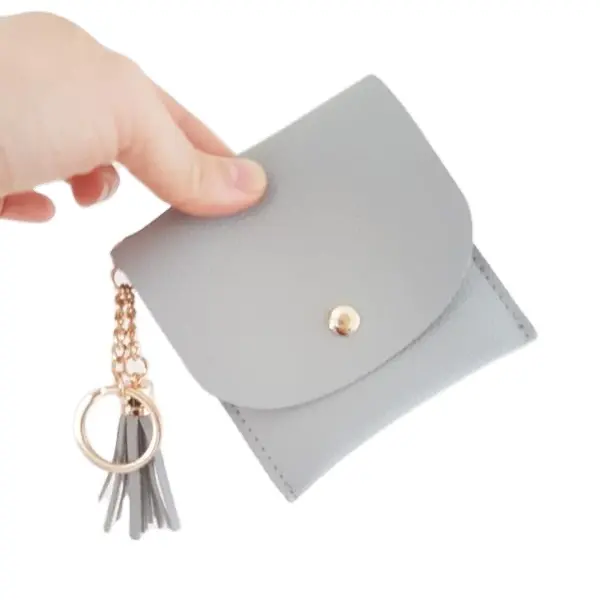 New Fashion Smallest Leather Purse Card Holder Mini Key Rings Pure Coin Pocket Wallet Purse Custom Logo Minimalist Luxury