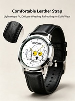 Montre Unisexe Weekender 40mm Motif Chien Chiot Dessin Animé pour Femme et Homme, Bracelet en Cuir, Mouvement à Quartz, Étanche et Design Élégant pour Enfants
