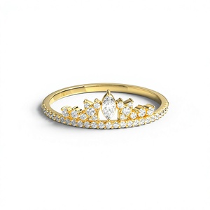 Anillo de Corona de Princesa Chapado en Oro de 14K de Moda con Diamantes Marquise y Diamantes Redondos, Anillo de Tiara Curvo Apilable, Joyería Fina para Mujer - Product Image 1