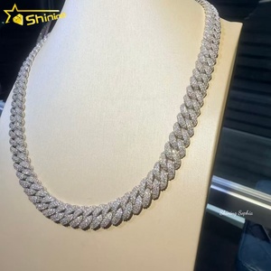Collier tendance en argent sterling 925, style hip-hop, avec moissanite taille ronde 10 mm, testée au diamant, chaîne cubaine, entièrement pavée - Product Image 2