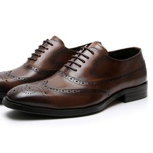 Zapatos Oxford Brogue Negros con Punta Cuadrada, de Cuero de Grano Completo, con Cordones, Transpirables, Antideslizantes, Ligeros, con Diseño de Parches, para Oficina y Vestir - Product Image 5