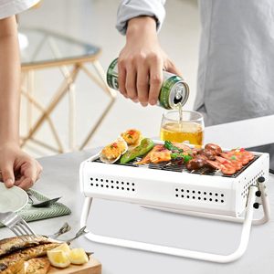 Parrilla de Carbón Plegable de Hierro Fundido |   Parrilla Portátil para Exteriores con Encendido Automático y Superficie Antiadherente para Camping, Preparación de Té y Carne - Product Image 3