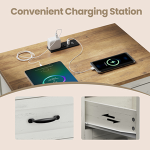 <span class=keywords><strong>Table</strong></span> <span class=keywords><strong>de</strong></span> <span class=keywords><strong>chevet</strong></span> style ferme pour chambre à coucher, collection LIRY, avec 3 tiroirs et station <span class=keywords><strong>de</strong></span> charge, idéale pour appartement - Product Image 5