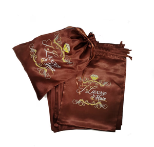 ヘアエクステンション用ロゴ付きサテンスリックバッグ卸売高品質サテンヘアバッグ - Product Image 4