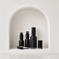 Ensemble de flacons cosmétiques vides noirs avec pompe pulvérisatrice pour sérum, lotion, parfum, soins de la peau - Vente en gros pour fournisseurs