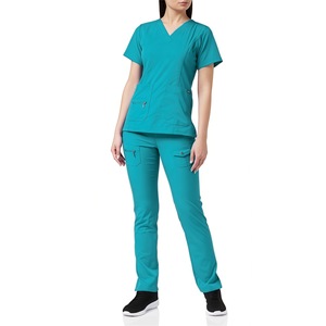 Women Scrub Set V Neck Short Sleeve Pants Moisture Wicking Hospital Dental Clinic Uniform Workwear Split Set S XXL - Product Image 5