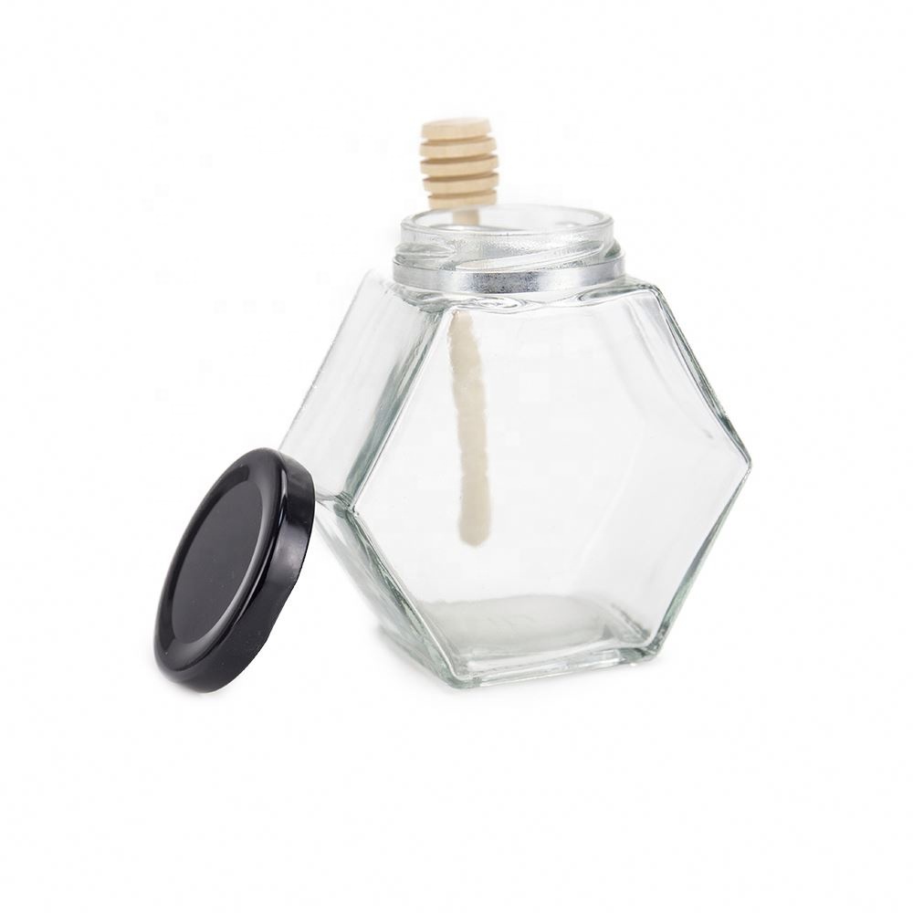 Factory Direct Sales of Transparent Glass Jars 180Ml 220Ml 380Ml Hexagonal Jar Honey