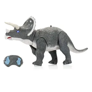 Remote Control Triceratops Dinosaur Robot 14 Long, Electronic Toy with Build-in Speaker and Glowing Eyes, Walking Dino for Kid