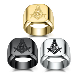 Freemason Logo <b>Cross</b> Stainless Steel <b>Ring</b> 18mm Men's Jewelry Gift Black Gold Color Options - Product Image 1