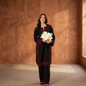Luxury Ethnic <b>Black</b> <b>Kaftan</b> Style Long Dress with Palazzo Pants Traditional Islamic Dubai Women Clothing Co-ord Set Boutique Supp - Product Image 1