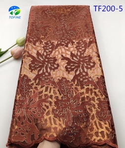 באיכות גבוהה סגול כפול נטו צרפתית תחרה בד אפריקאי חרוזים נצנצים תחרה בד - Product Image 3