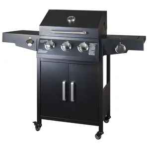 Hinterhof im Freien mit Seiten brenner Stahl Metall Round Top BBQ Barbecue Gas grills Propan beweglich