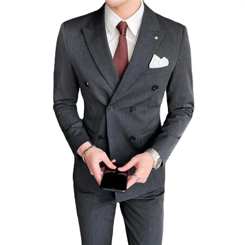 Customized 3 Piece Outer Pants Design Formal Men's Suit Plaid Slim Fit Custom Tuxedo Blue Men's Suit Men's Wedding Suit