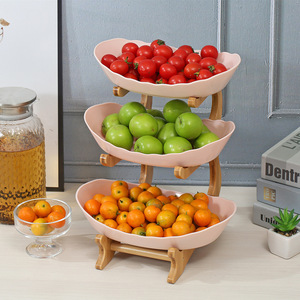 Bandeja de Frutas de Tres Niveles con Marco de Bambú, Bandeja de Aperitivos Multicapa, Decoración de Mesa para el Hogar, Diseño Duradero - Product Image 2