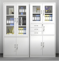 Armoires de rangement de bureau en acier blanc avec portes en verre et trois étagères réglables, verrouillage à clé