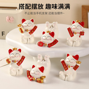 Heqing Lucky Cat Phone <b>Stand</b> Resin Craft <b>Desktop</b> Decor Gift For Home Office Decoration - Product Image 1