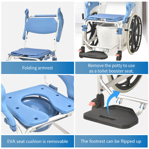 Bulk Supply Medical <strong>Shower</strong> <strong>Chair</strong> with Handicap Footrest, Portable Aluminum Foldable Toilet Commode <strong>Chair</strong> with Wheels for Elderly - Product Image 4