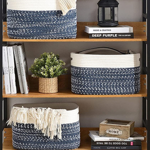 Paniers de rangement décoratifs en tissu de couleur mélangée blanc marine Panier tissé en corde enroulée - Product Image 4