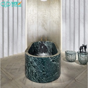 Baignoire autoportante en marbre poli HZX Alps, moderne, artisanale, avec bain à remous, étanche, pour villa, hôtel/appartement, sur mesure - Product Image 3