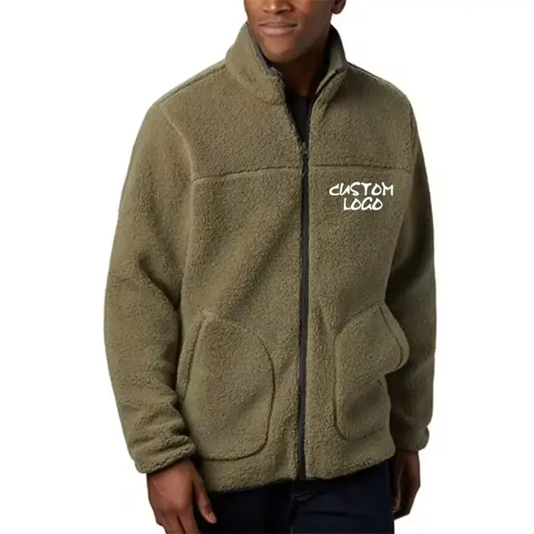 OEM Custom Solid Fleece Jacket High Quality Soft Comfortable Men's Double Pocket Sherpa Jacket