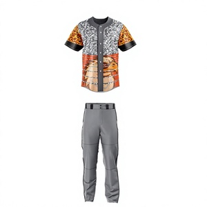 Ensemble de maillots de baseball sublimés personnalisés pour hommes, gris et orange, imprimé, séchage rapide, manches courtes, pantalon uniforme à braguette boutonnée, 100 % polyester - Product Image 1
