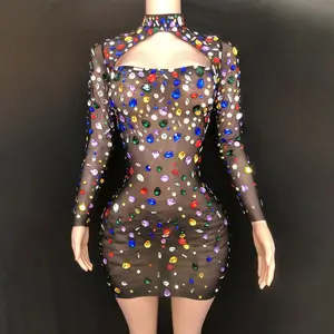 Sexy See Through Candy Diamonds Mini abiti da compleanno prodotti più popolari Sexy Cut OutMulti Color Dress Night
