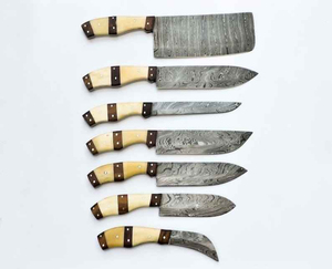 Juego de Cuchillos de Cocina de Acero de Damasco Hechos a Mano, 7 Piezas, con Mango de Hueso de Camello y Madera - Product Image 2