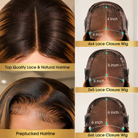 Perruque naturelle noire avec mèches blondes, mélange de couleurs, ondulée, bouclée, pré-épilée, avec dentelle transparente HD, en cheveux humains vierges bruts