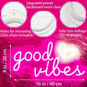 Enseigne néon LED « Good Vibes » en forme de cœur rose, alimentée par USB, pour décoration murale, chambre et salle de jeux - Product Image 2