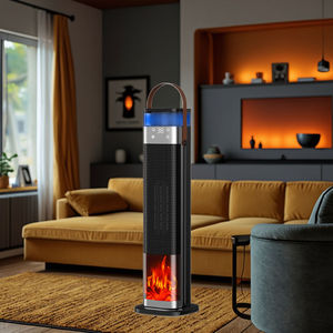 Portable Fast Freestanding Realistic PTC Heating 2000W Decor Flame Electric Fireplace Heater Black for Living Room - Product Image 1