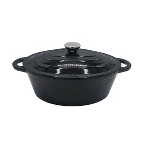 Rôtissoire ovale en fonte émaillée de qualité commerciale, noir brillant, avec couvercle auto-arrosoir pour rôtir - Product Image 5