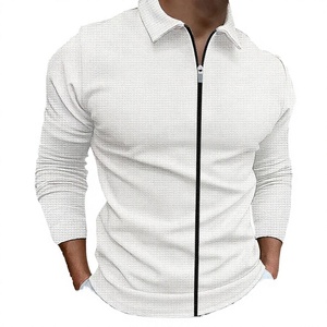 <b>Men's</b> Slim Fit Long Sleeve Shirt <b>Jacket</b> Zipper Turn-down Collar Casual Style Solid <b>White</b> Polyester Fleece Front - Product Image 1
