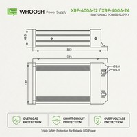 WHOOSH XRF-400A-12 12V 400W Penggerak LED Tahan Hujan Luar Ruangan Catu Daya Sakelar Lampu Tunggal Efisiensi 86% 50/60Hz