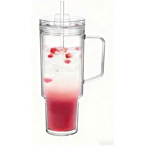 USA Warehouse 40oz <b>Double</b> <b>Wall</b> Reusable Clear Plastic Acrylic Tumbler with Handle for Leak-Proof BPA Free Drinkware - Product Image 1