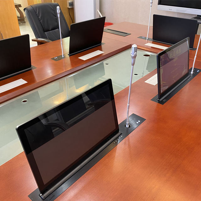 Smart Electric Motorized Pop LCD Monitor Lift 15.6/17.3/18.5/21.5 Inch Video Conference Desk Voting Flip Lcd Monitor Lift